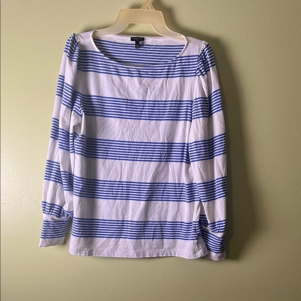 Talbots Long Sleeve Top with Blue and White Stripes